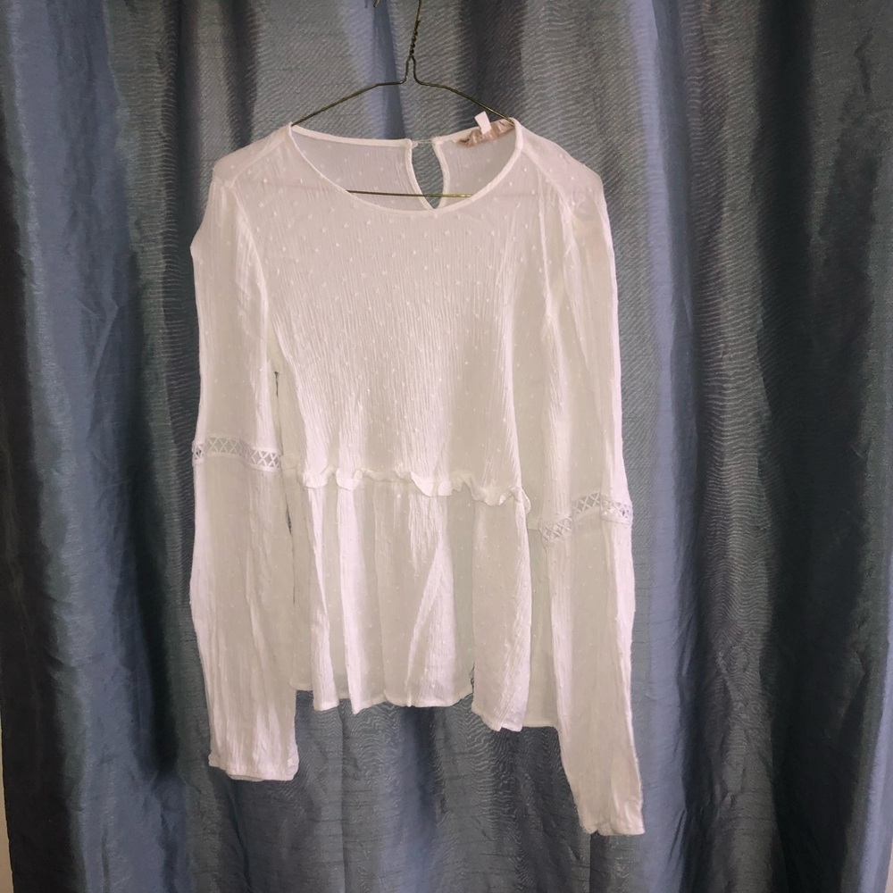 APRICOT size 8 white dreamy like Ruffled Blouse Relaxed Fit, long sleeves